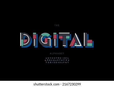 Vector of stylized digital alphabet and font