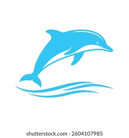 Vector Stylized Dolphin Logo with Bright Cyan Blue Color and Sleek Minimalist Design for Modern Branding