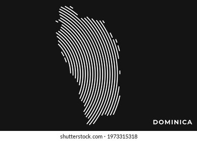 Vector of Stylized Dominica Map in Simple Striped White Flat Line on Black Background.