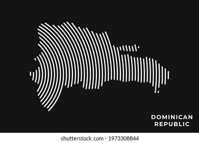 Vector of Stylized Dominican Republic Map in Simple Striped White Flat Line on Black Background.