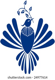 Vector stylized dove of peace with outstretched wings, holding an olive branch in its beak