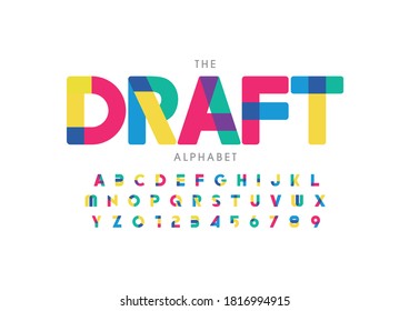 Vector of stylized draft font and alphabet
