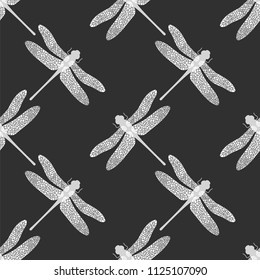 Vector Stylized Dragonfly Seamless Pattern. Insect Logo Design. Aeschna Viridis