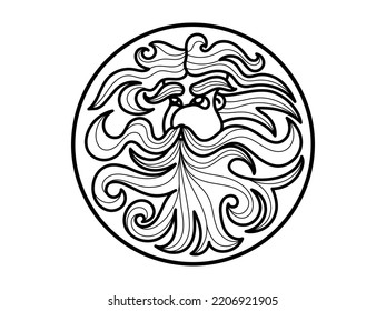 Vector stylized drawing. Head of the God of wind, water, nature. Poseidon or Goblin.	