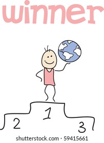 Vector stylized drawings - winner, success, first. All about one man - leader, champion, genius.