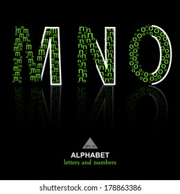 vector of stylized ECO-like alphabets and numbers of black background