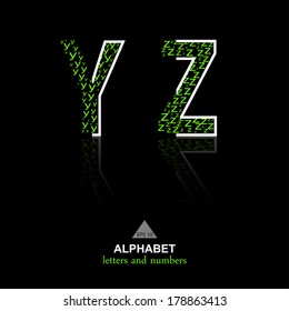 vector of stylized ECO-like alphabets and numbers of black background