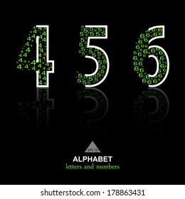 vector of stylized ECO-like alphabets and numbers of black background