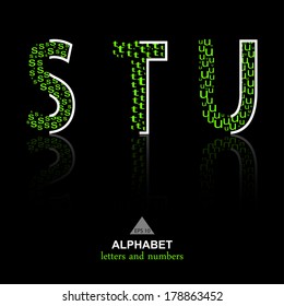 vector of stylized ECO-like alphabets and numbers of black background