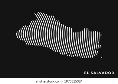 Vector of Stylized El Salvador Map in Simple Striped White Flat Line on Black Background.