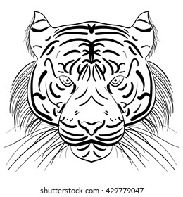 Vector stylized face of ink sketch chinese tiger Tiger, tribal tattoo