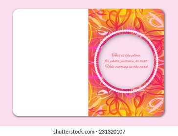 Vector stylized fantasy card with cutting frame and background from tulips
