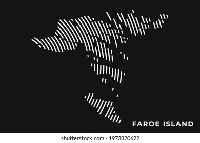 Vector of Stylized Faroe Island Map in Simple Striped White Flat Line on Black Background.