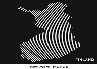 Vector of Stylized Finland Map in Simple Striped White Flat Line on Black Background.