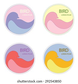 Vector stylized flat bird icons. Round emblems with abstract sparrow.