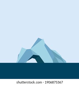 vector stylized flat design illustration of iceberg surface in the middle of the ocean in shades of blue. elements are isolated. can be used for posters, posters, infographics, websites, books, logos.