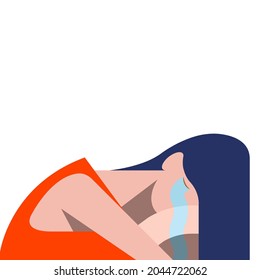 vector stylized flat design illustration of crying woman isolated on white background. she is a victim of abuse, physical, mental or domestic violence. she is lonely, upset, not understood, depressed.