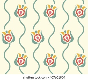Vector stylized floral background. Retro seamless pattern