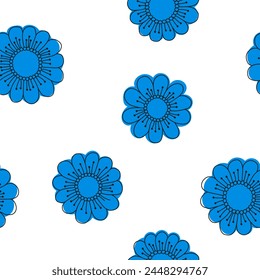 Vektorgrafik stilisierte florale Linie Druck. Lineare Blüten und leuchtende Formen auf weißem Hintergrund. Dekorative Blume nahtlose Muster. Handgezeichnetes, sich wiederholendes Ornament. 