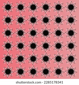 Vector stylized flower sunflower pattern. pink color on the model. Outline and text brown. Symmetrical leaves.