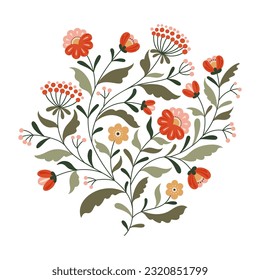 Vector stylized flowers and berries. Vector floral illustration.
