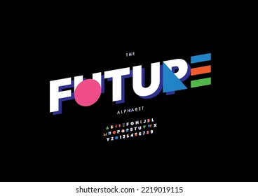 Vector del alfabeto estilizado futuro y fuente