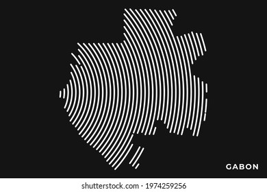 Vector of Stylized Gabon Map in Simple Striped White Flat Line on Black Background.