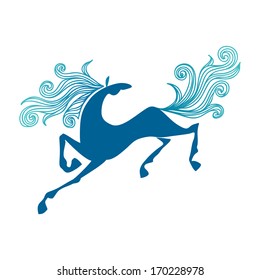 Vector stylized galloping blue horse with a mane and tail waving. Symbol of new year 2014 in Chinese calendar. Decorative cute illustration for print, web