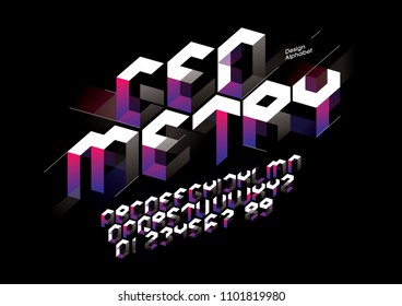 Vector of stylized geometric font and alphabet