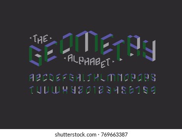 Vector of stylized geometric font and alphabet