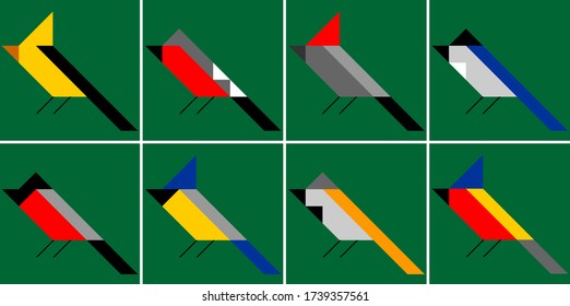 vector stylized geometric images (pictograms) of various species of birds in bright contrasting colors in the style of origami. each image is isolated and can be used separately from the background
