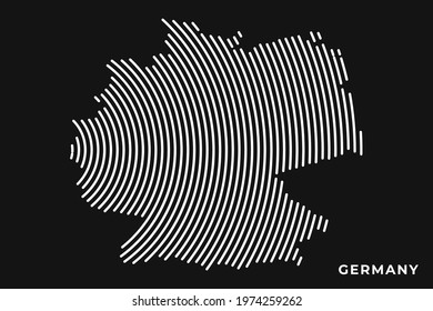 Vector of Stylized Germany Map in Simple Striped White Flat Line on Black Background.