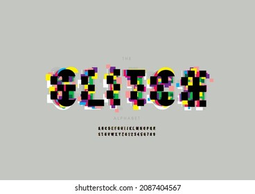 Vector of stylized glitch alphabet and font
