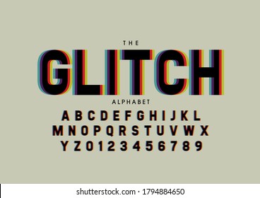 Vector of stylized glitch font and alphabet