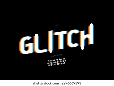 Vector of stylized glitch font and alphabet