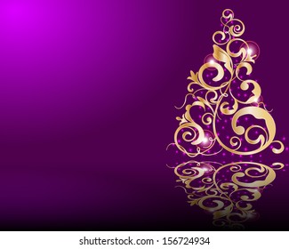 Vector stylized golden Christmas tree 