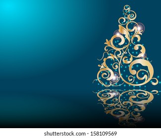 Vector stylized golden Christmas tree 