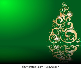 Vector stylized golden Christmas tree 