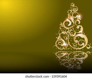 Vector stylized golden Christmas tree 