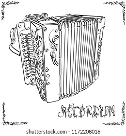 Vector stylized graphic arts sketch of drawing two-row accordion.