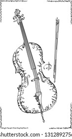 Vector stylized graphic arts sketch of drawing cello.