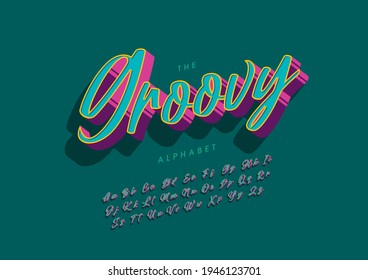 Vector Of Stylized Groovy Alphabet And Font