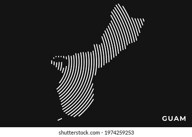 Vector of Stylized Guam Map in Simple Striped White Flat Line on Black Background.