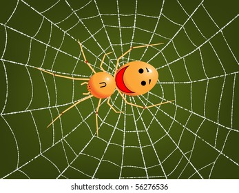 vector stylized Happy face spider on spider web