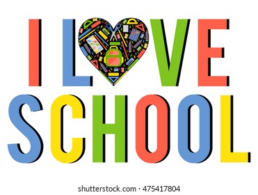 Vector stylized heart with school stationery items