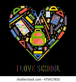 Vector stylized heart with school stationery items