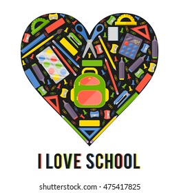 Vector stylized heart with school stationery items