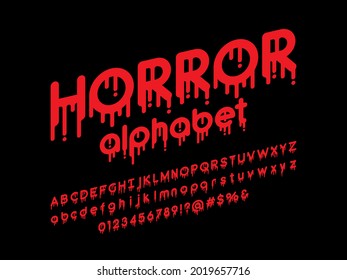 Vector of stylized horror alphabet design with uppercase, lowercase, numbers and symbols