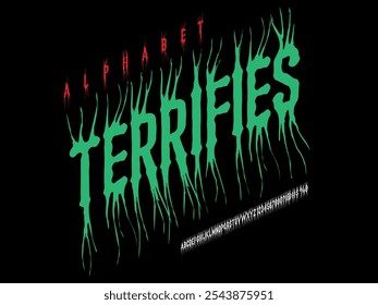Vektor des stilisierten Horror Alphabet Design mit Großbuchstaben, Zahlen und Symbole