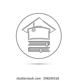 Vector stylized icon with the image of Master hats and books.